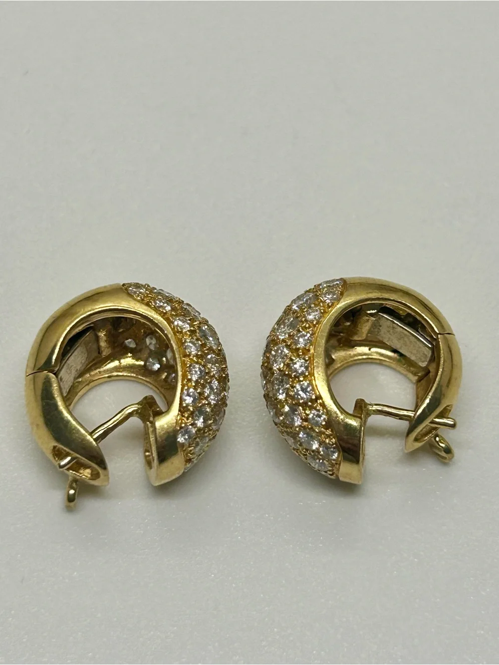 CHANEL Vintage Fine Jewelry 18k Gold Pave Diamond Dome Huggie Earrings